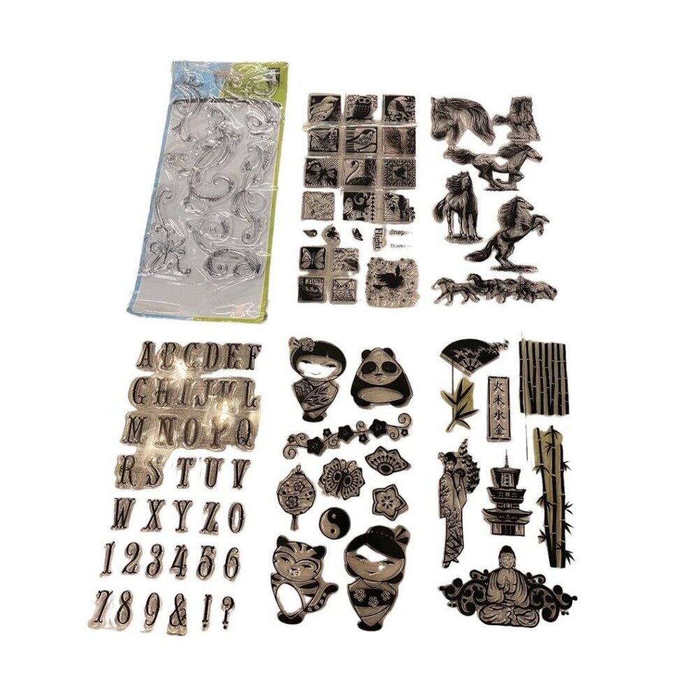 Lot of 6 Sheets Assorted Craft Stamps Clear Flourishes Japan Anime Horses